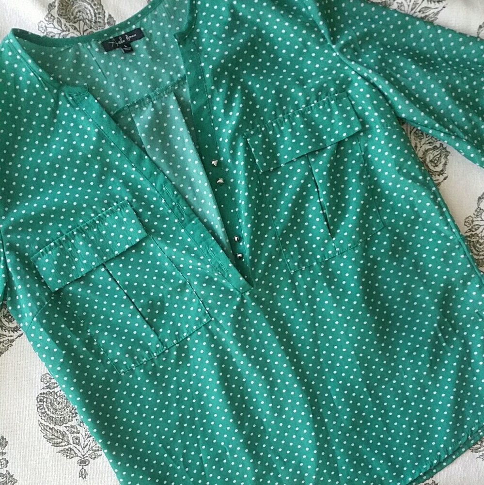 Emerald green blouse w/ Starburst pattern - Large